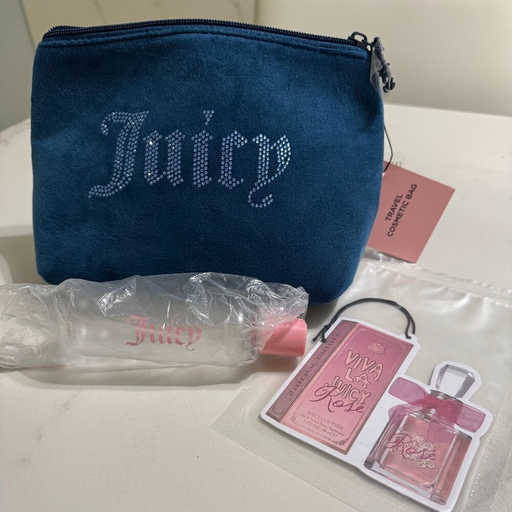 Juicy Couture Bundle - Cosmetic Bag - Refillable Bottle - Hanging Air Freshener